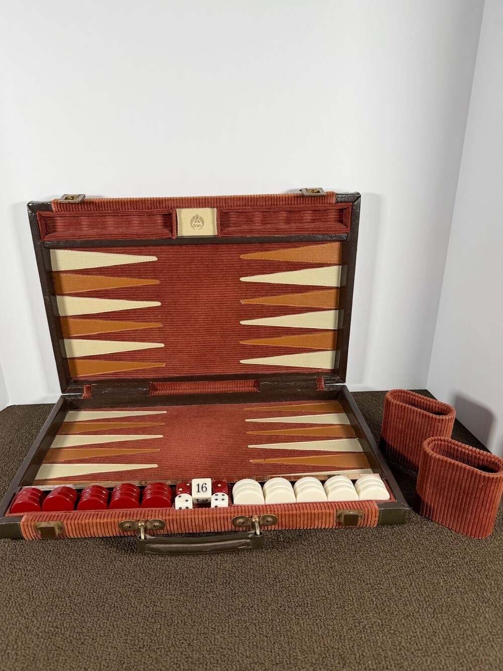 Vintage Aries Corduroy Backgammon Board Game Set